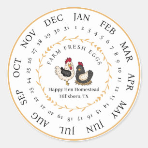 Pegatina Redonda Personalizable Granja Huevos Frescos Cárter Fecha