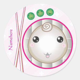 Pegatina Redonda Personalizable: Kawaii poca bola de masa hervida