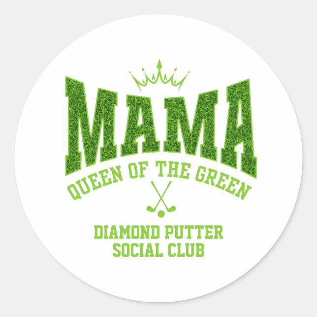 Pegatina Redonda Personalizable MAMA QUEEN DEL Golf Femenino VERDE (Anverso)