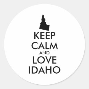 Pegatina Redonda Personalizable MANTENER CALMA Y AMAR A IDAHO