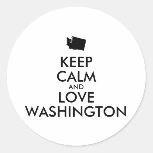 Pegatina Redonda Personalizable MANTENER LA CALMA Y AMAR A WASHINGT