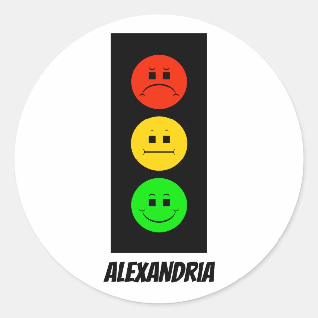 Pegatina Redonda Personalizable Moody Stoplight con nombre (Anverso)