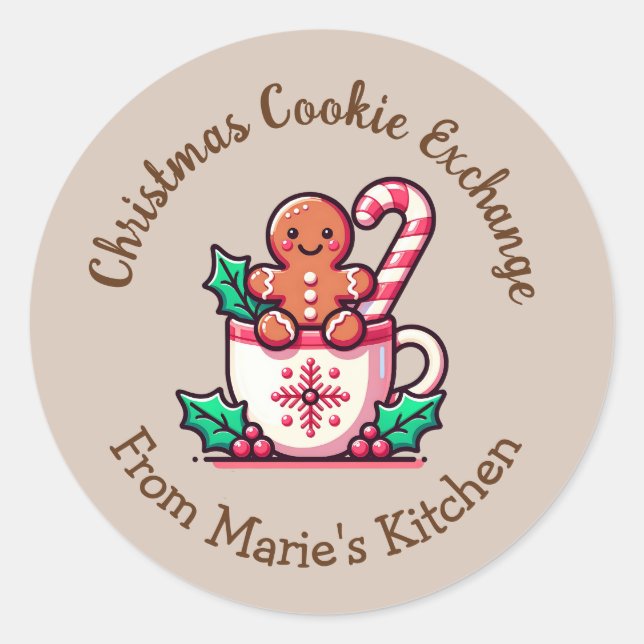 Pegatina Redonda Personalizable Navidades Cookie Exchange (Anverso)