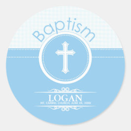 Pegatina Redonda Personalizable, Niño Azul Hijo de Dios Bautizo