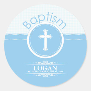 Pegatina Redonda Personalizable, Niño Azul Hijo de Dios Bautizo