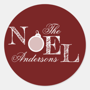 Pegatina Redonda Personalizable Noel Maroon Holiday