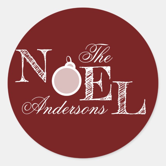 Pegatina Redonda Personalizable Noel Maroon Holiday (Anverso)