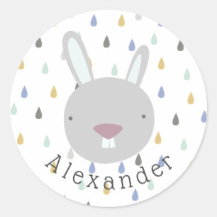 Pegatina Redonda Personalizable Nombre Conejo Cute