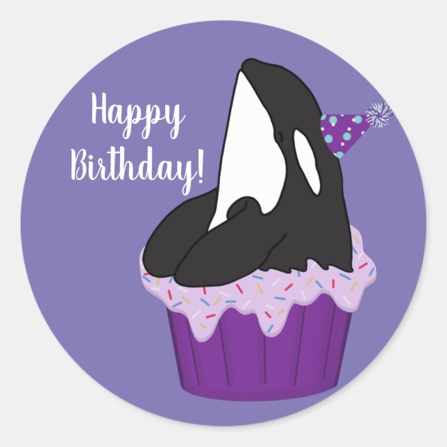 Pegatina Redonda Personalizable Orca Killer Whale Birday Classic (Anverso)