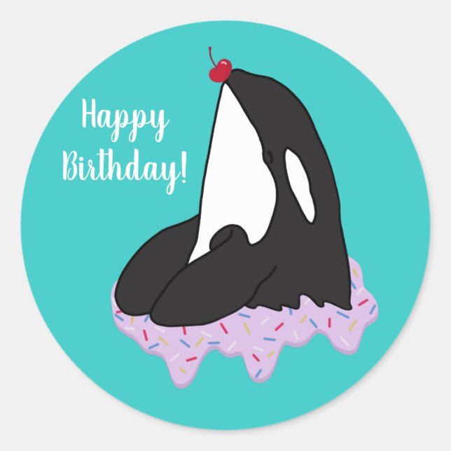 Pegatina Redonda Personalizable Orca Killer Whale Birday Classic (Anverso)