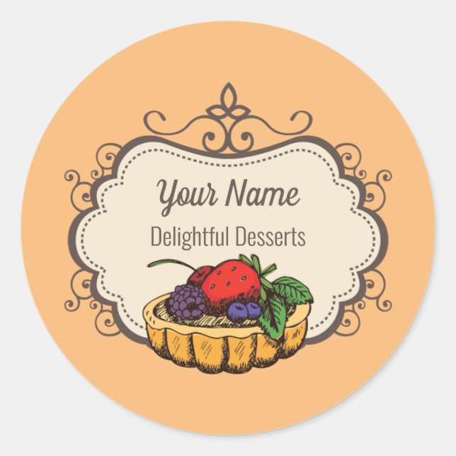 Pegatina Redonda Personalizable panadería pastelería melocotón (Anverso)