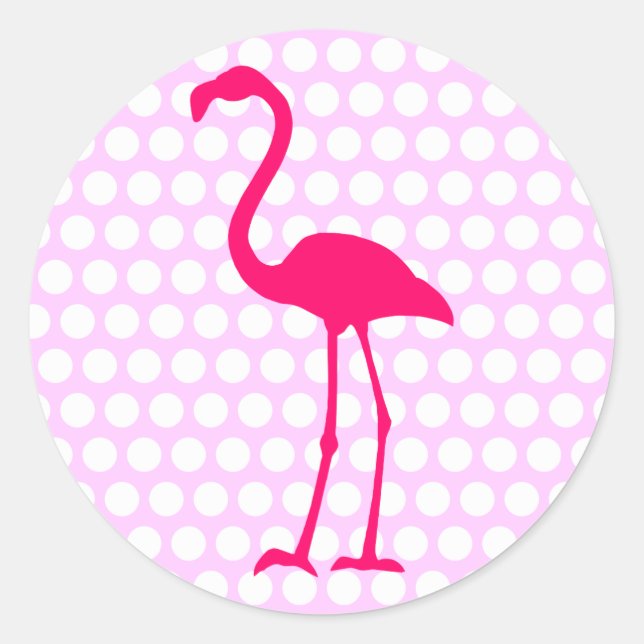 Pegatina Redonda Personalizable Polka blanco Punto Flamingo rosa ca (Anverso)