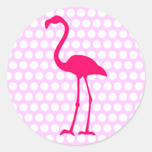 Pegatina Redonda Personalizable Polka blanco Punto Flamingo rosa ca