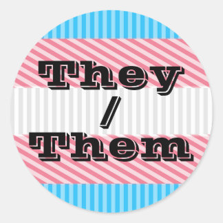 Pegatina Redonda Personalizable Pronoun Boho Stripe El Orgullo Tran