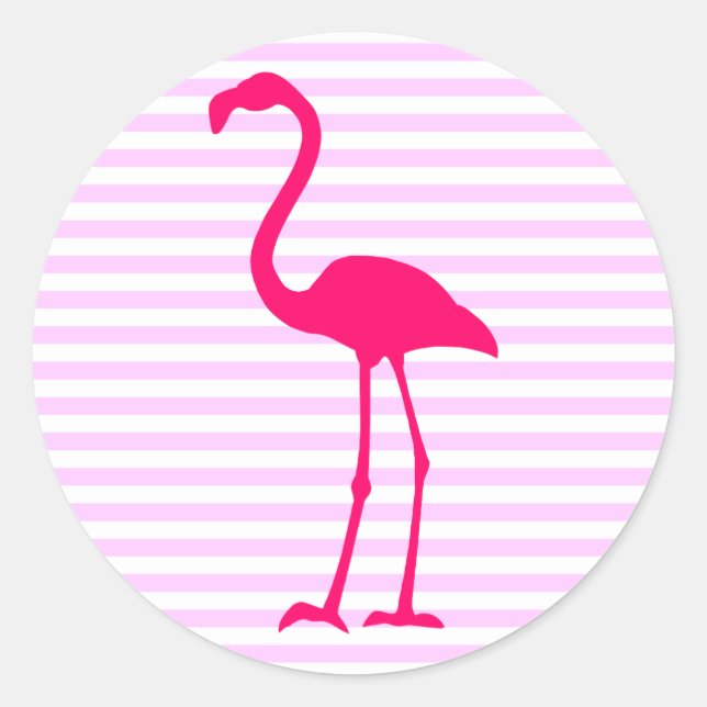 Pegatina Redonda Personalizable Rayas blancas Flamingo rosa calient (Anverso)