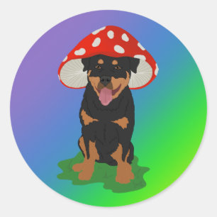 Pegatina Redonda Personalizable Rottweiler Mushroom Spring