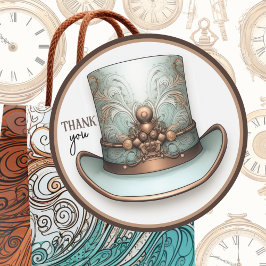 Pegatina Redonda Personalizable Steampunk Aqua y Copper Top Hat
