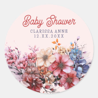 Pegatina Redonda Personalizable Watercolor Flower Bouquet Baby Show