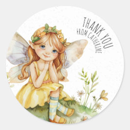 Pegatina Redonda Personalizable Watercolor Garden Fairy Gracias