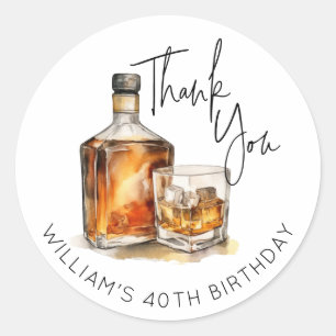 Pegatina Redonda Personalizable Whiskey Bottle Birthday Gracias
