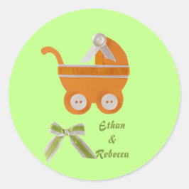 Pegatina Redonda Personalización de la ducha de bebé en carro de Na