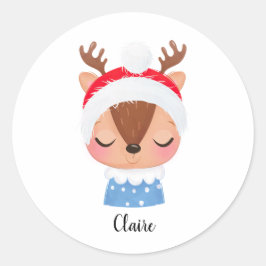 Pegatina Redonda Personalización de Navidades durmiendo cara de ren