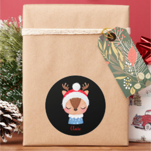 Pegatina Redonda Personalización de Navidades durmiendo cara de ren
