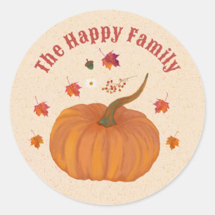 Pegatina Redonda Personalización del follaje otoñal de las calabaza