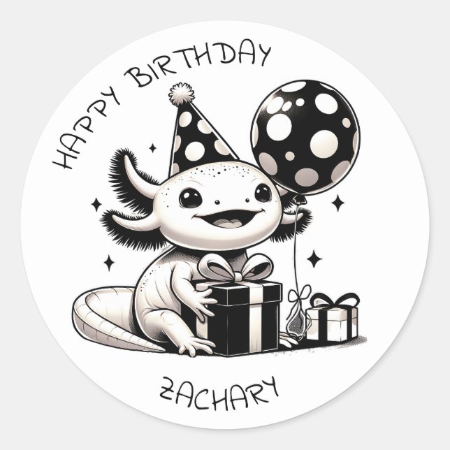 Pegatina Redonda Personalización del partido de cumpleaños Axolotl  (Anverso)
