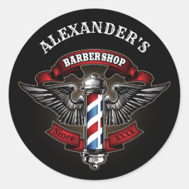 Pegatina Redonda Personalización del polo barbero alado