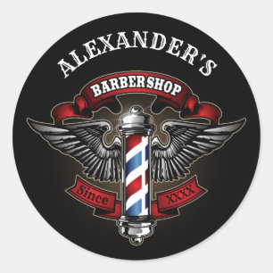 Pegatina Redonda Personalización del polo barbero alado