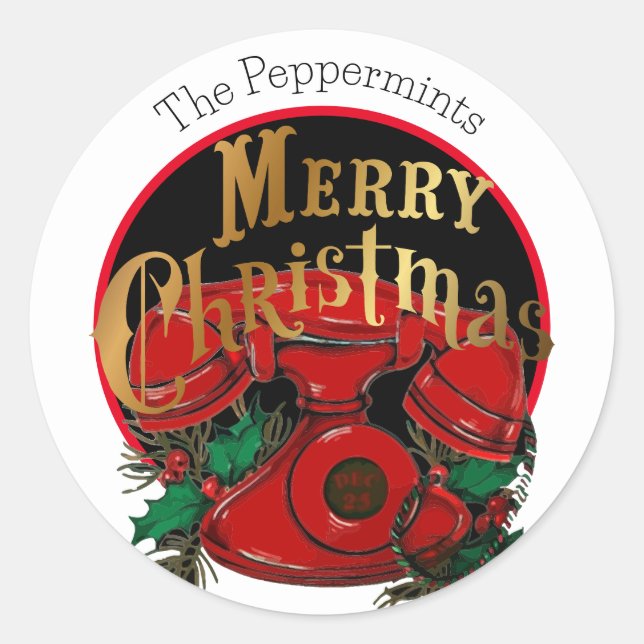 Pegatina Redonda Personalización del teléfono de Navidades rojos an (Anverso)