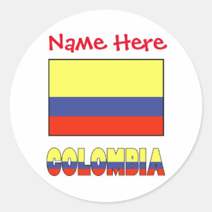 Pegatina Redonda Personalización Roja de Colombia y Bandera Colombi