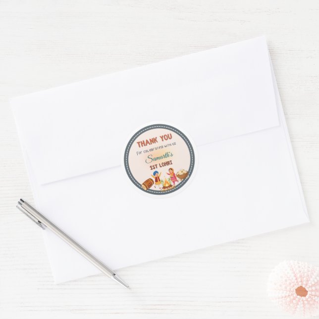 Pegatina redonda personalizada con tema Lohri (Sobre)