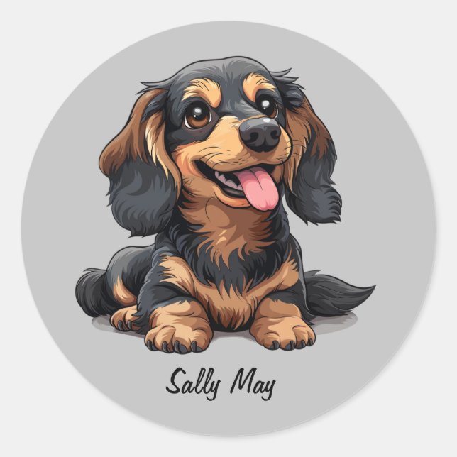 Pegatina redonda personalizada de cachorro dachshu (Anverso)