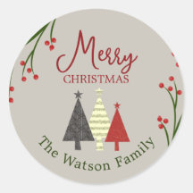 Pegatina redonda personalizada de Navidad clásica