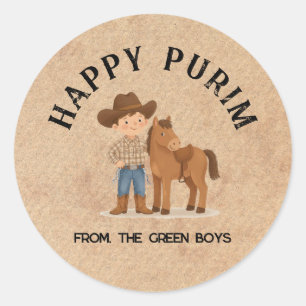 Pegatina redonda personalizada de Purim feliz - Va
