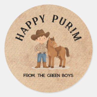 Pegatina redonda personalizada de Purim feliz - Va
