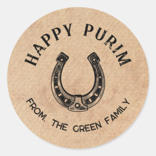 Pegatina redonda personalizada Feliz Purim - Herra