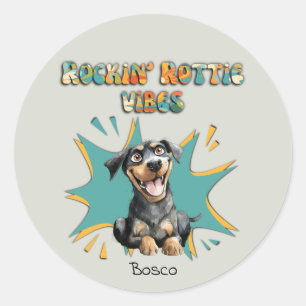 Pegatina Redonda Personalizada la colorida raza de perros de los añ