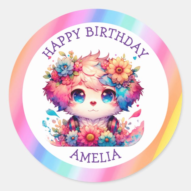 Pegatina Redonda Personalizada la tarta de cumpleaños de anime arco (Anverso)