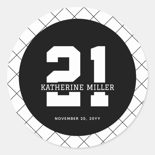 Pegatina Redonda Personalizado 21º cumpleaños Moderno y elegante (Anverso)