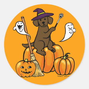 Pegatina Redonda Personalizado 2 de Halloween Chocolate Labrador