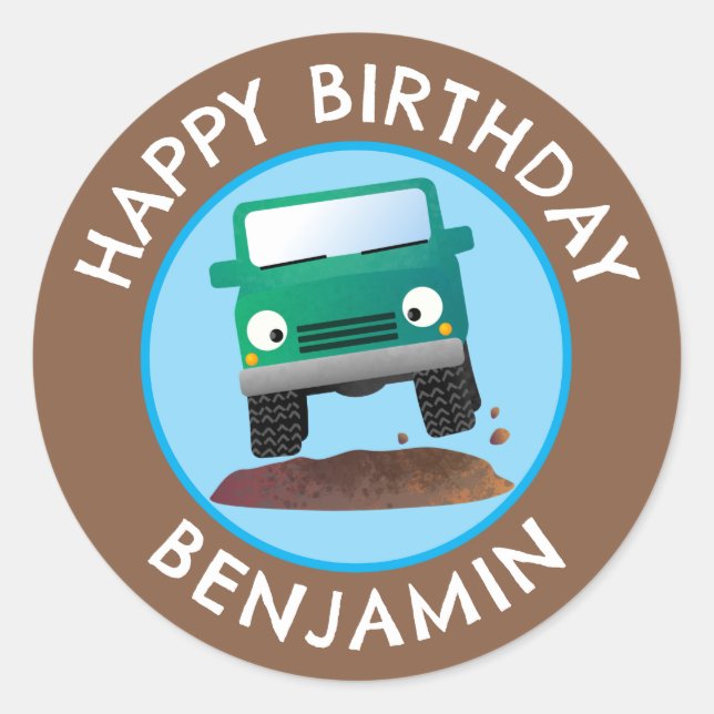 Pegatina Redonda Personalizado 4X4 de vehículos de carretera person (Anverso)