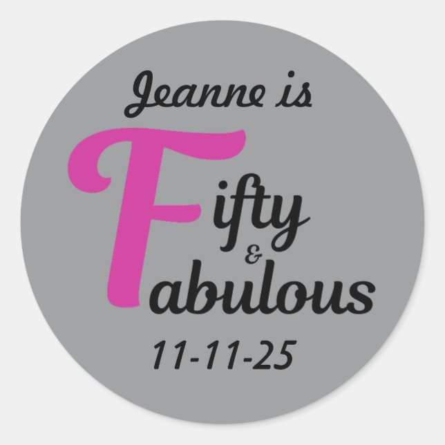 Pegatina Redonda Personalizado 50 y fabuloso feliz 50 cumpleaños (Anverso)