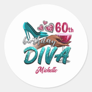 Pegatina Redonda Personalizado 60.º cumpleaños de la diva negra afr