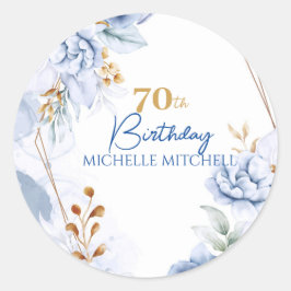 Pegatina Redonda Personalizado 70.º cumpleaños Oro Azul
