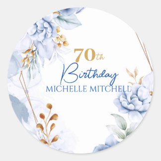 Pegatina Redonda Personalizado 70.º cumpleaños Oro Azul