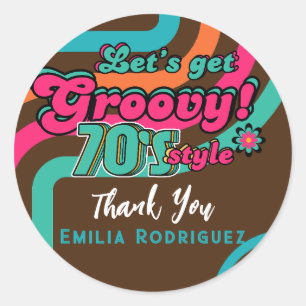 Pegatina Redonda Personalizado 70's Retro Disco Cumpleaños Boogie G