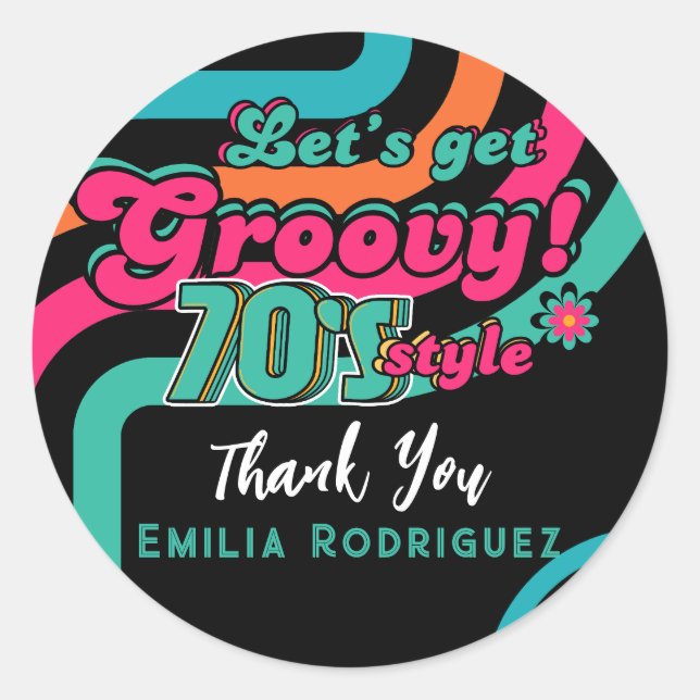 Pegatina Redonda Personalizado 70's Retro Disco Cumpleaños Boogie G (Anverso)
